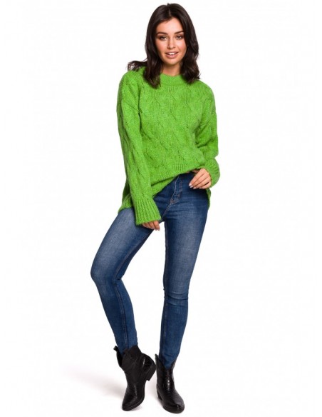 BK038 Pleated knit pullover sweater - green