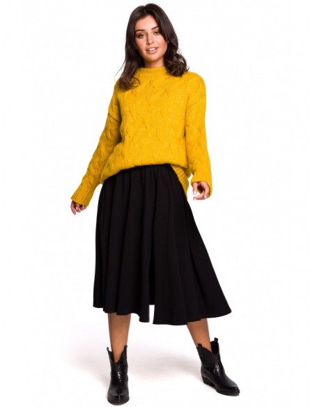 BK038 Pleated knit pullover sweater - honey