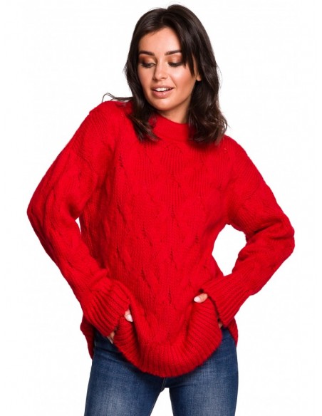 BK038 Pleated knit pullover sweater - red
