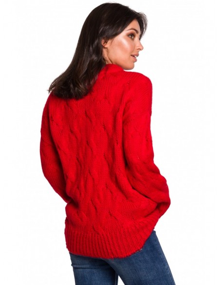 BK038 Pleated knit pullover sweater - red