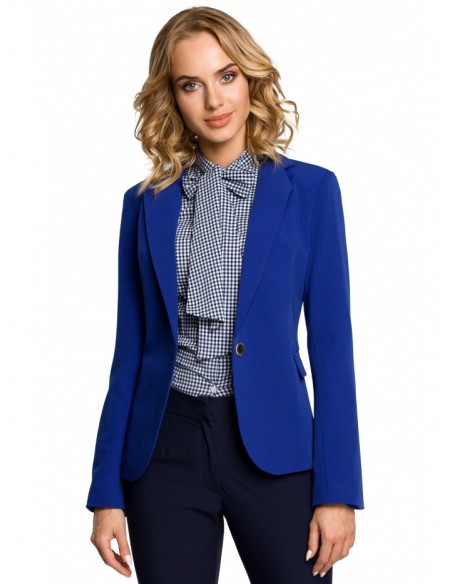 M051 Jacket with a peaked collar and a single-button closure - royal blue