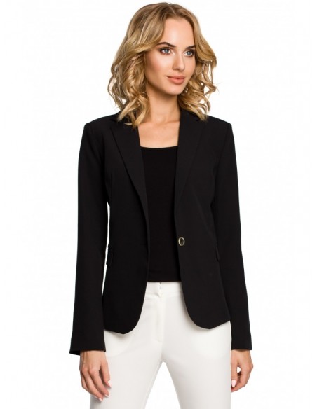 M051 Jacket with a peaked collar and a single-button closure - black