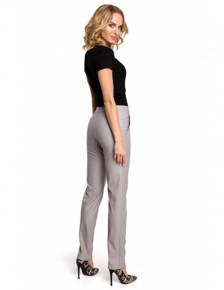 M144 Straight leg, faux leather trousers with a back zip - grey