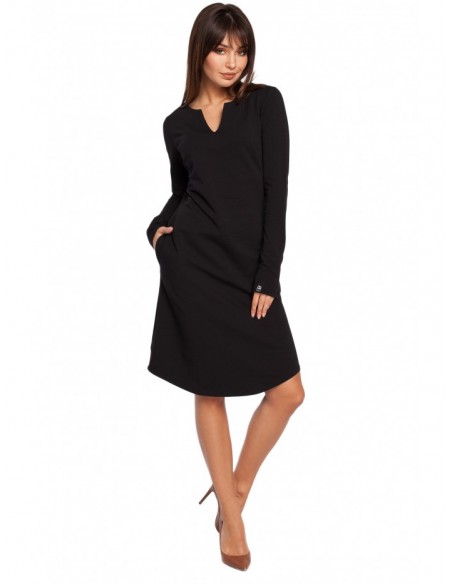 B017 Notch neck shift dress - black