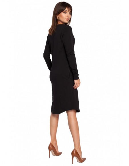 B017 Notch neck shift dress - black