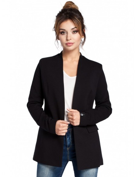 B030 Collarless open front knit blazer - black
