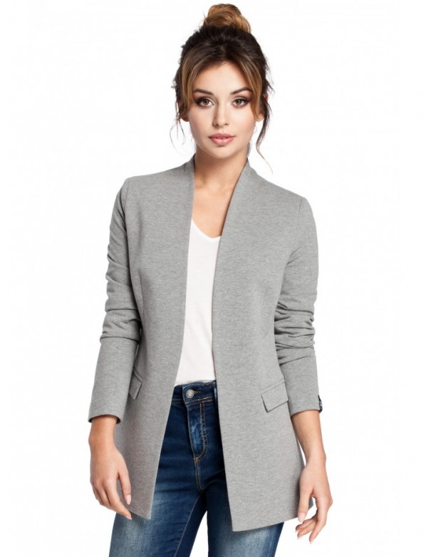B030 Collarless open front knit blazer - grey