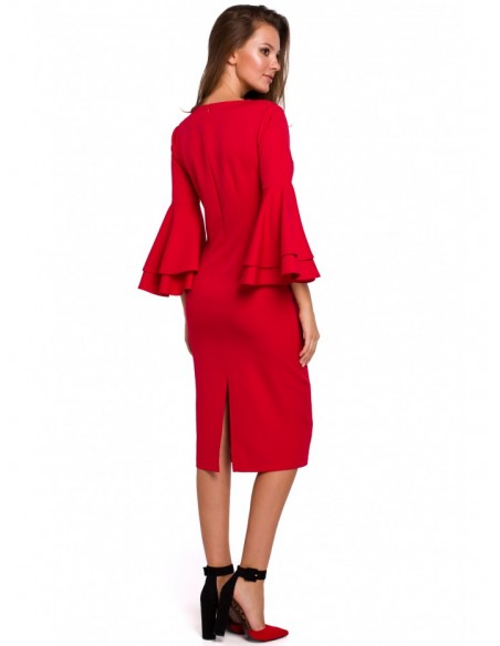 K002 Sheath dress with ruffled sleeves - red