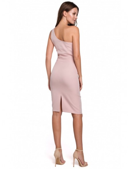 K003 Sheath dress with a one shoulder neckline - crepe pink
