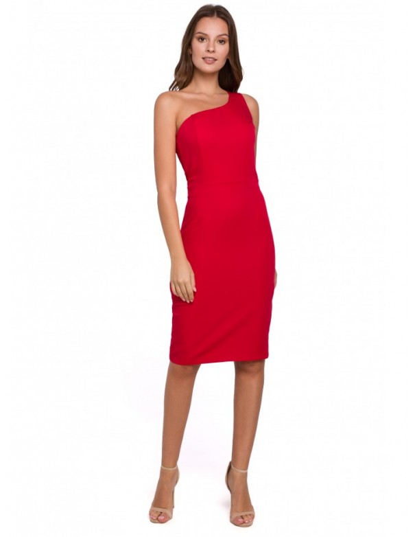 K003 Sheath dress with a one shoulder neckline - red