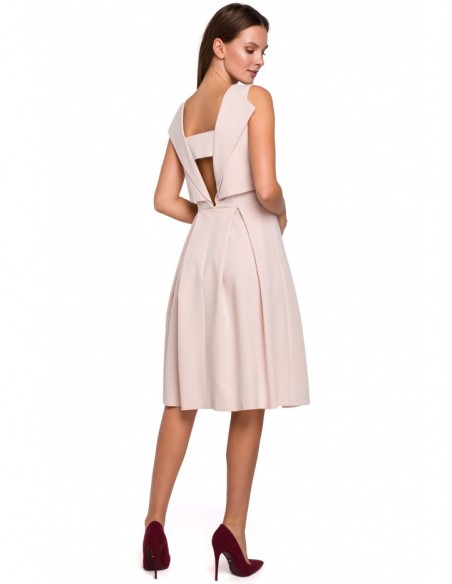 K005 Fit & flare dress with open back - beige