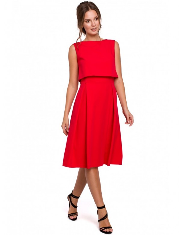 K005 Fit & flare dress with open back - red