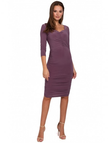 K006 Knit dress with ruched detailing - heather