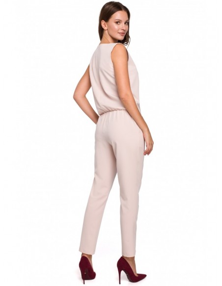 K009 One-piece jumpsuit with v-neck - beige