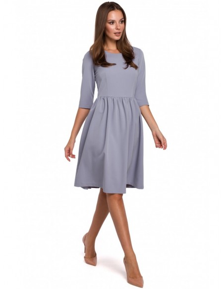 K010 Fit & flare dress with gathered waistline - dove grey