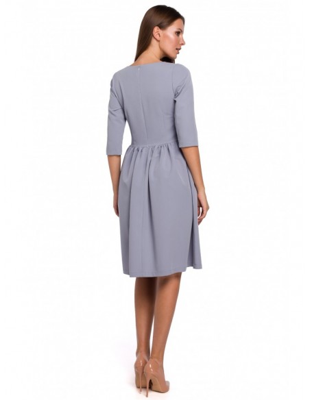 K010 Fit & flare dress with gathered waistline - dove grey