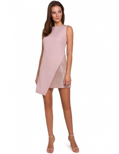 K014 Mini dress with asymetric hem - crepe pink