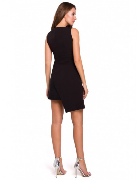 K014 Mini dress with asymetric hem - black