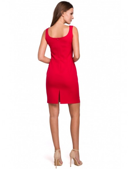 K022 Mini dress with square neckline - red