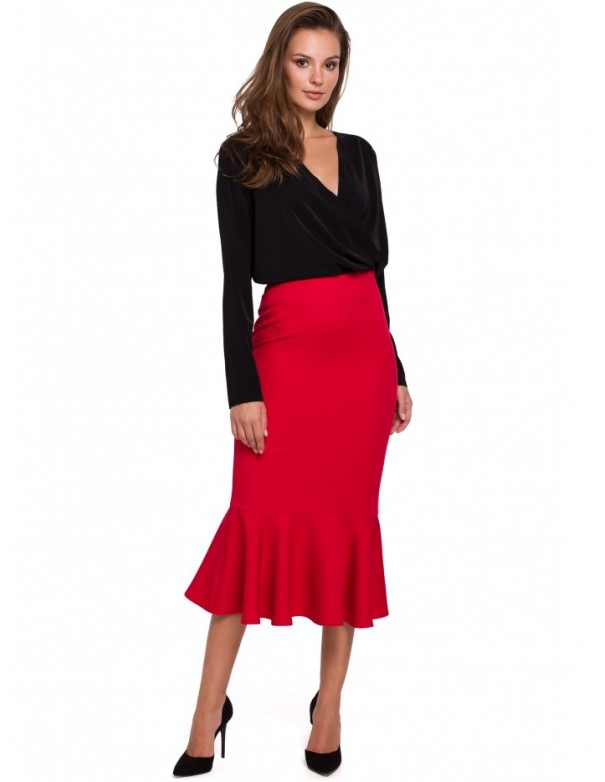 K025 Ruffled pencil skirt - red