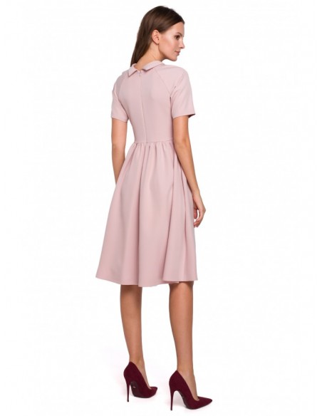 K028 Rolled neck fit and flare dress - crepe pink