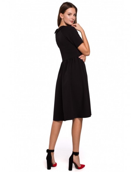 K028 Rolled neck fit and flare dress - black