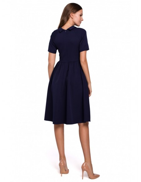 K028 Rolled neck fit and flare dress - deep blue