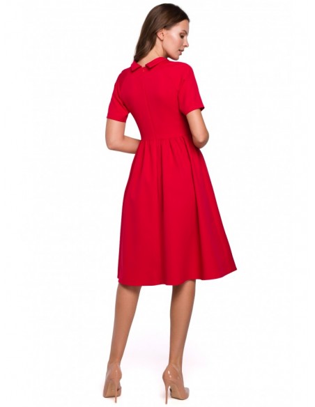 K028 Rolled neck fit and flare dress - red