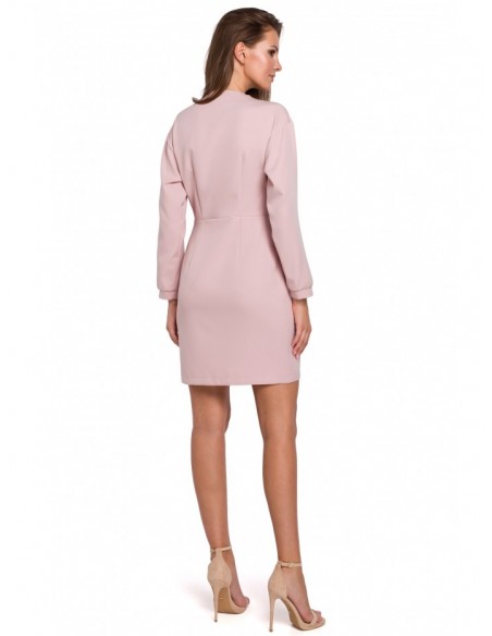 K034 Wrap dress with a single button closure - crepe pink