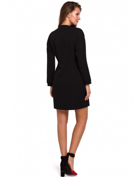 K034 Wrap dress with a single button closure - black