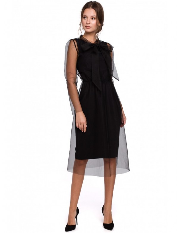 K039 Tulee dress with tied neckline - black