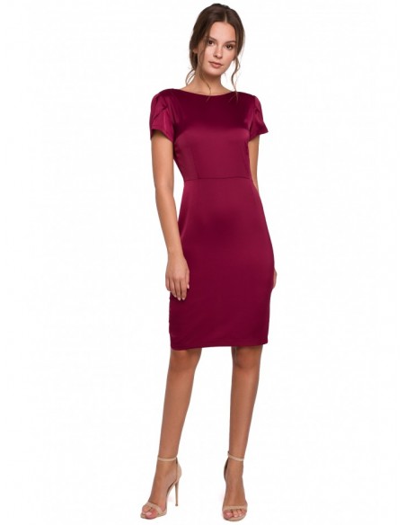 K041 Sheath dress with a cowl neck in the back - maroon