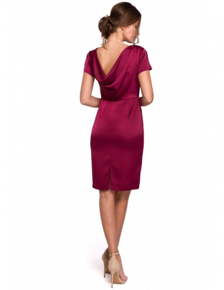 K041 Sheath dress with a cowl neck in the back - maroon