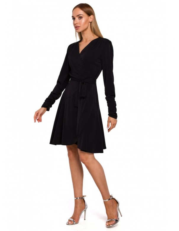 M487 Wrap dress with gathered sleeves - black