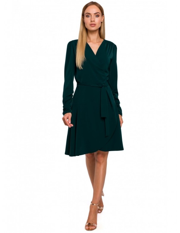 M487 Wrap dress with gathered sleeves - green