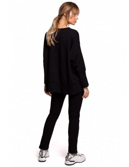M491 Pullover oversized top with side splits - black