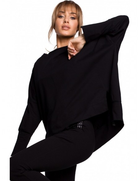 M491 Pullover oversized top with side splits - black