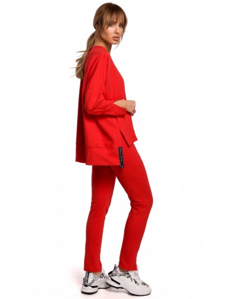 M491 Pullover oversized top with side splits - red