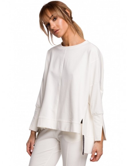 M491 Pullover oversized top with side splits - ecru