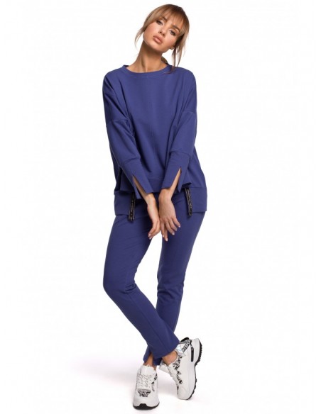 M491 Pullover oversized top with side splits - indigo