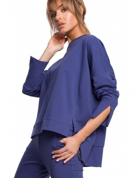 M491 Pullover oversized top with side splits - indigo