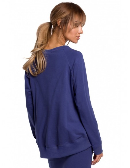 M492 Pullover high-low top with logo stripes - indigo