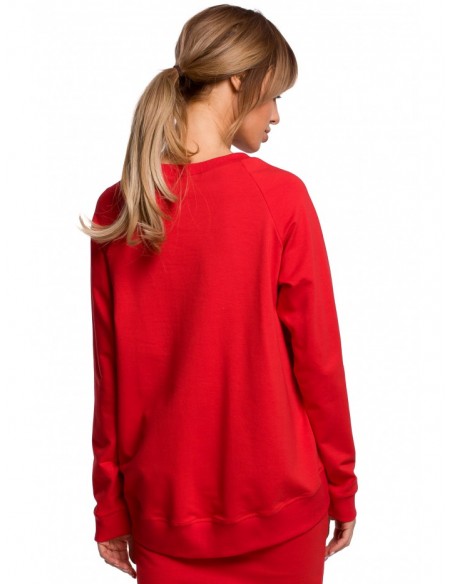 M492 Pullover high-low top with logo stripes - red