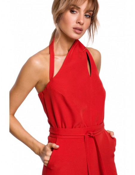 M502 Elegant jumpsuit with asymmetric neckline - red