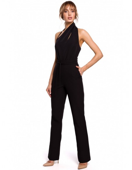 M502 Elegant jumpsuit with asymmetric neckline - black
