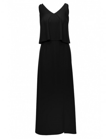 K048 Maxi dress with frill top - black