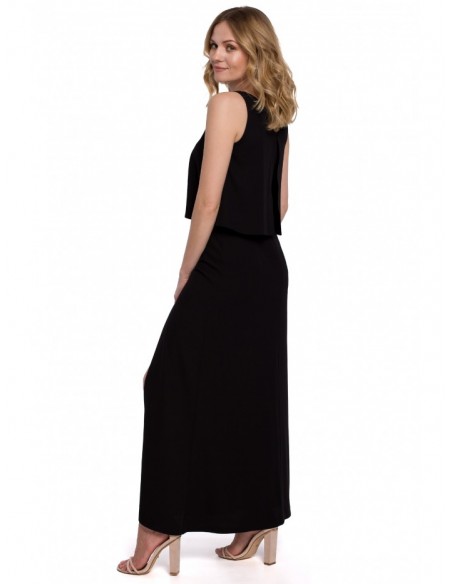 K048 Maxi dress with frill top - black