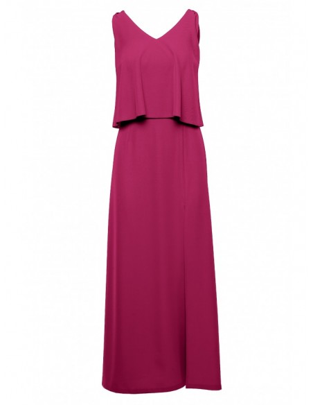 K048 Maxi dress with frill top - plum