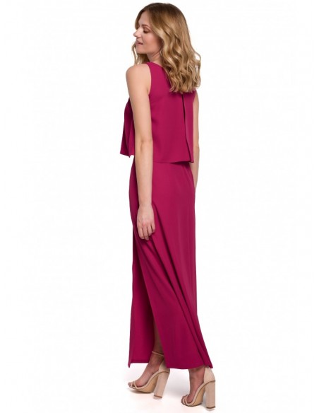 K048 Maxi dress with frill top - plum