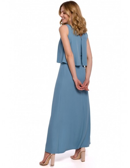 K048 Maxi dress with frill top - sky blue